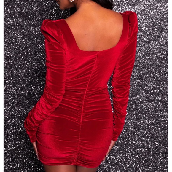Midnight Shadows Velvet Puff Shoulders Mini Dress - Picture 4 of 8